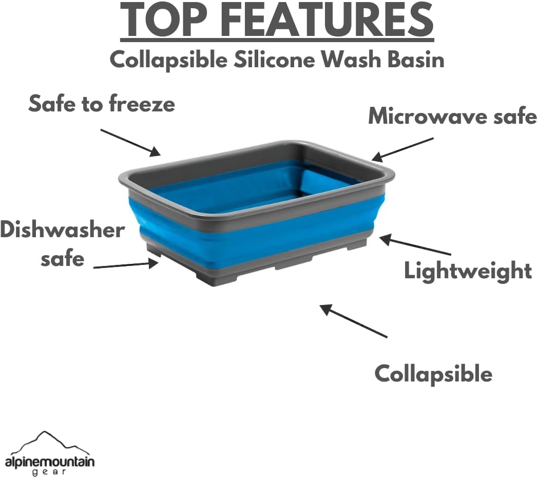 Collapsible Silicone Washing Container for Camping and Backpacking - Camping Dishware Gear Essentials in Blue (Made by Caddis Sports)