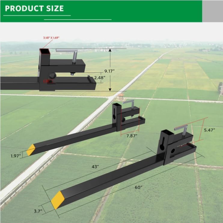 43" 4000lb Clamp on Bucket Pallet Forks Tractor Loader Skid Steer Attach 60''