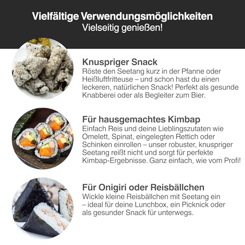 Premium Kimbap Gim Nori – Geröstete Seetangblätter für Sushi & Kimbap | Fein geröstet & bestens formstabil | 15 / 50 / 100 Blatt im wiederverschließbaren Beutel (15 Blatt)