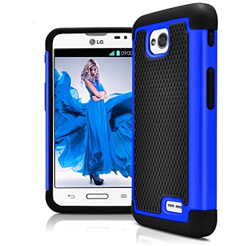 LG L70 Case, LG Optimus Exceed 2 Case, MagicMobile® [Dual Armor Series] Hybrid Impact Resistant LG L70 Shockproof Tough Case Hard Plastic + Silicone Protective Cover for LG Optimus Realm [Black/Blue]