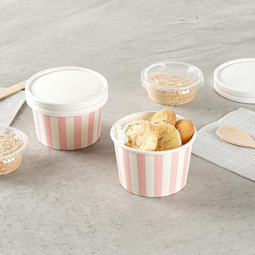Image of Coppetta 4 Ounce Dessert Cups, 50 Disposable Ice Cream Cups - Lids Sold Separately, Heavy-Duty, Pink And White Paper Frozen Yogurt Bowls, For Hot And Cold Foods - Restaurantware