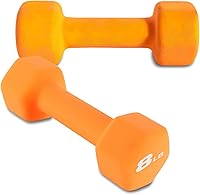 Vista 2 de Juego de 2 mancuernas hexagonales de hierro fundido con revestimiento de goma de 8 libras, pesas libres para ejercicios, mancuernas de neopreno