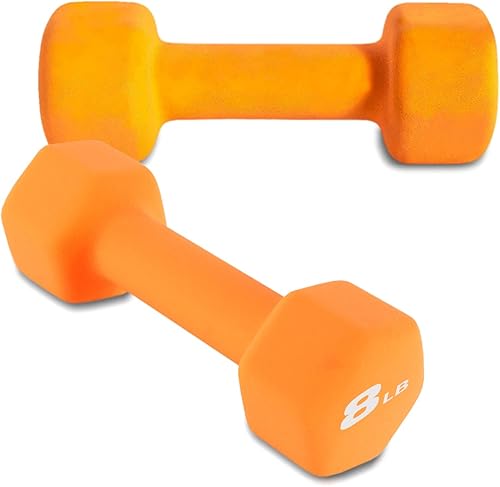 Miniatura 2 de Juego de 2 mancuernas hexagonales de hierro fundido con revestimiento de goma de 8 libras, pesas libres para ejercicios, mancuernas de neopreno,
