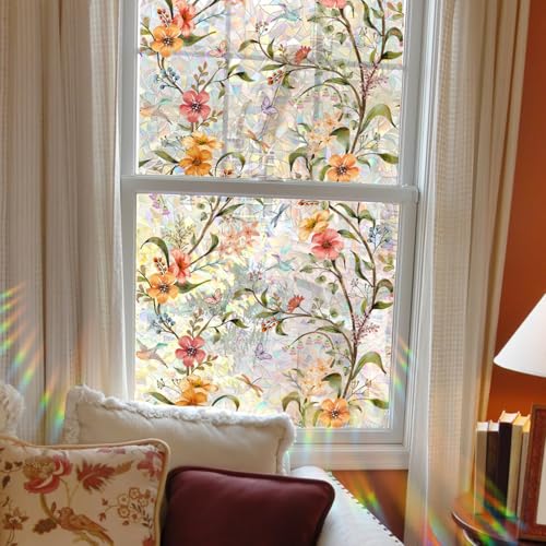 Vinilo Decorativo para Ventana con Flores Naranja 15.74x39.37 in miniatura 4