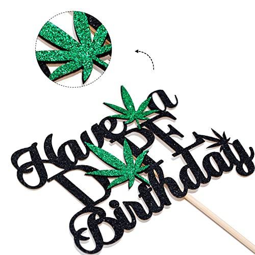 Unoggsor Black Glitter Have A Dope Birthday Cake Topper - Marijuana Birthday Cake Topper - Dope/Cannabis Birthday 420 Themed Party Decoration Supplies #TOP6