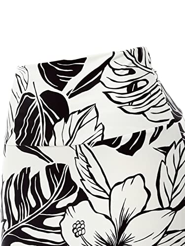 Mixmatchy Women's Basic Foldable High Waist Regular And Plus Size Maxi Skirts Tropical Ivory/Black 1Xl #TOP2