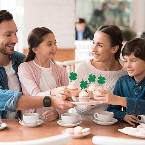 24 Pcs Four Leaf Clover Cupcake Toppers / Lucky Festival Cupcake Toppers / Baby Shower / St. Patrick's Day Party Birthday Party Cupcake Decorations / Green Glitter #TOP4