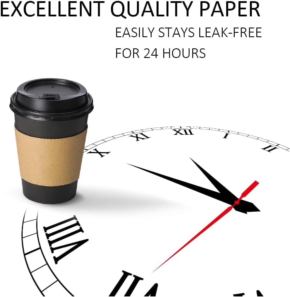 500 Pack 12 oz Bulk Disposable Paper Coffee Cups with Lids, Sleeves and Straws, To Go Insulated Hot Beverages Black Cups for Commercial, Office, Cafes and Home