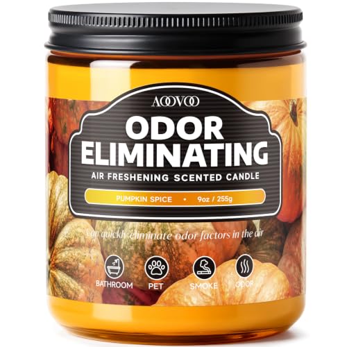 Image of AOOVOO Pumpkin Spice Odor Eliminating Highly Fragranced Candle - Eliminates 95% of Pet, Smoke, Food, and Other Smells Quickly, Non Toxic Air Freshing Soy Candle, 9 oz Up to 50 Hours Burn time