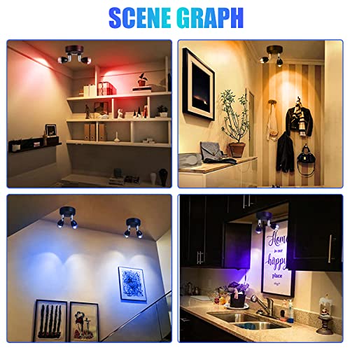 4 Pack Dual Head Rgb Wireless Led Spotlight With Remote, 13 Color Spotlight, Battery Operated Accent Lights With Rotatable Light Head Stick On Wall Hallway, For Painting Picture Artwork Closet (Black) #TOP2