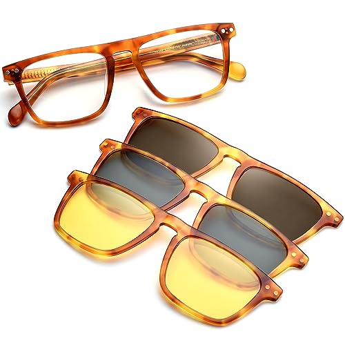 Image of HEPIDEM Acetate Optical Glasses Frame Square Magnet Clip Eyeglasses with Polarized & Night Vision & 3D Lens