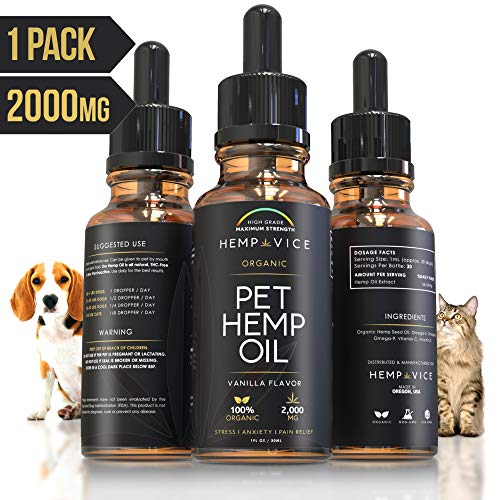 Organic Hemp Oil for Dogs & Cats - 2000mg Premium Extract - Stress