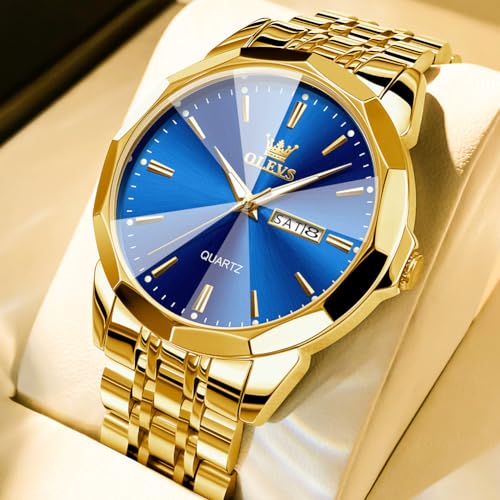 Image of OLEVS Watches for Men Business Dress Diamond Analog Quartz Big Face Luxury Classic Stainless Steel Waterproof Luminous Two Tone Wristwatch