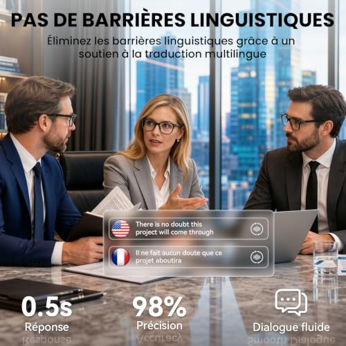 Lunettes Intelligentes Femmes Hommes, 32g légères, Téléphonie HD, Traduction IA/Commande vocale/Musicale, Lunettes Soleil Bluetooth avec Verres photochromiques pour Le Quotidien et Les Voyages, Noir – vue 5