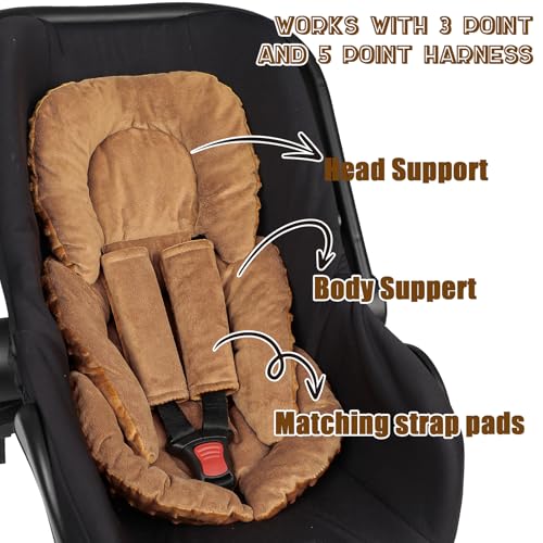 Image of GFU Infant Car Seat Insert Head and Body Support, Reversible Newborn Insert for Carseat with Strap Pads, Soft Stroller Cushion Pillow Insert for Boys and Girls, Fits for Stroller, Swing, Brown