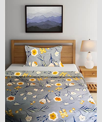 Image of Prime Collection 180 TC Cotton-Blend Single Size(90x60) Inch 1 Bedsheet with 1 Pillow Covers Single Bedsheet for Single Bed (Ocean LiteBlue)
