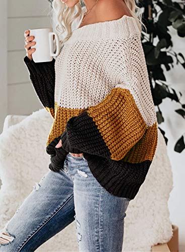 Image of VIMPUNEC Womens Off Shoulder Color Block Sweater Oversized Pullover Top