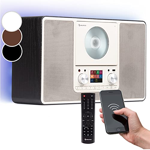 Auna Radio Portatile con Bluetooth e Lettore CD, FM/DAB+/DAB Digitale, Sistema Stereo AUX, Display TFT, MP3 e Streaming, Radio Vintage in Legno da Parete con Retro Illuminazione LED
