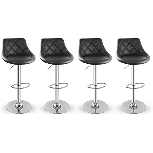 Swivel Bar Stools Set of 4 with Backs PU Leather Adjustable Height Bar Stools Modern Kitchen Pub Counter Height Bar Stool Chair with Chrome Base, Black