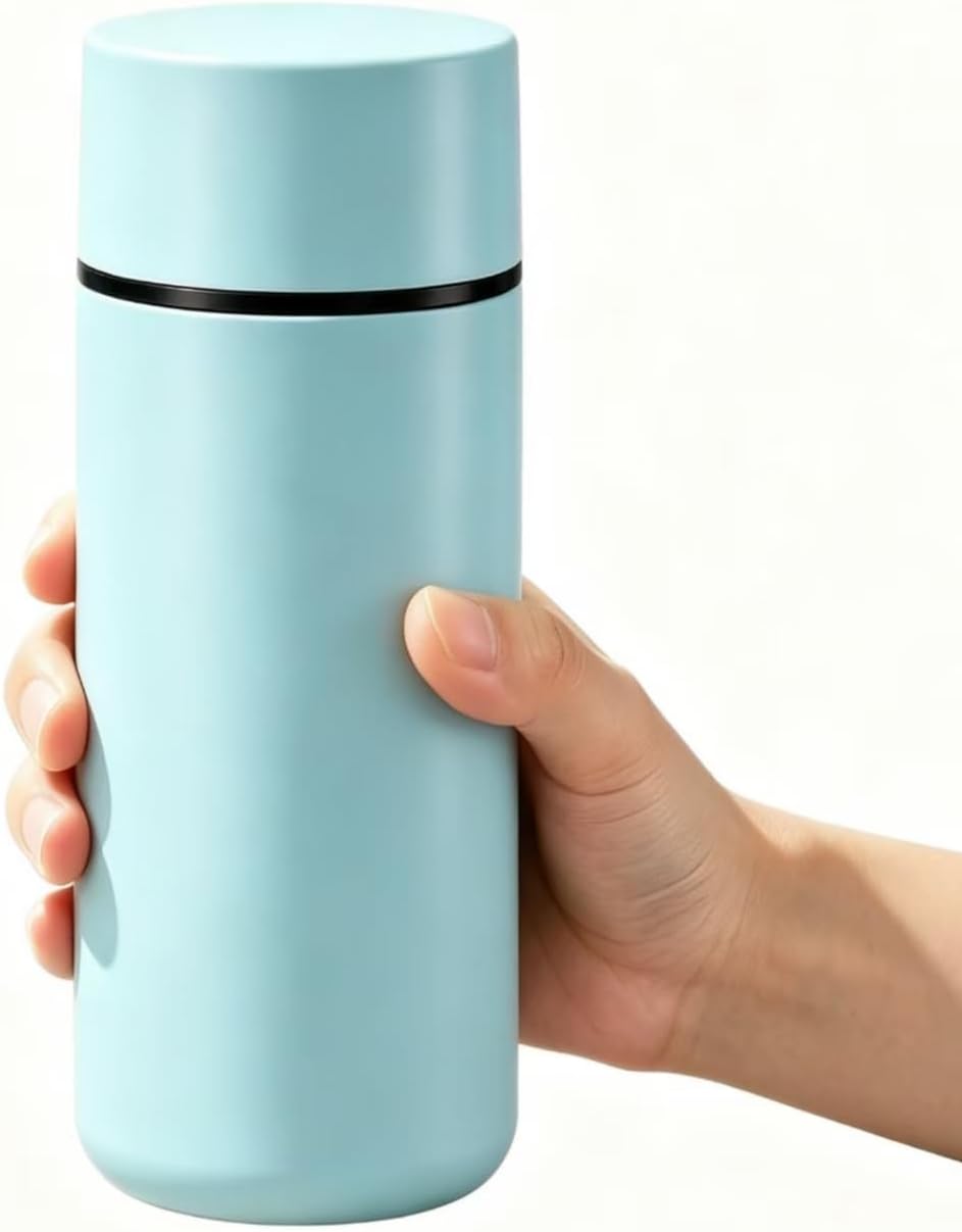 Small Insulated Water Bottle with Tea Infuser, Stainless Steel Insulated Flask, Leak Proof ，Wide Mouth Vacuum Tumbler for Coffee, Tea and Drinks, BPA Free, Keeps Drinks Hot or Cold, 11oz (Blue)