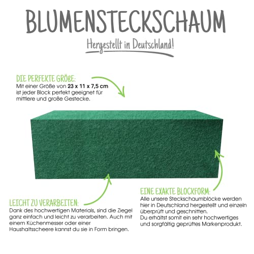 ELES VIDA DAS ORIGINAL Blumensteckschaum - Nasssteckschaum Set 23 x 11 x 7,5 cm Steckmoos, Steckmasse, Steckziegel für Blumengestecke - Steckschwamm, Basteln, Feiern - DEUTSCHE HERSTELLUNG