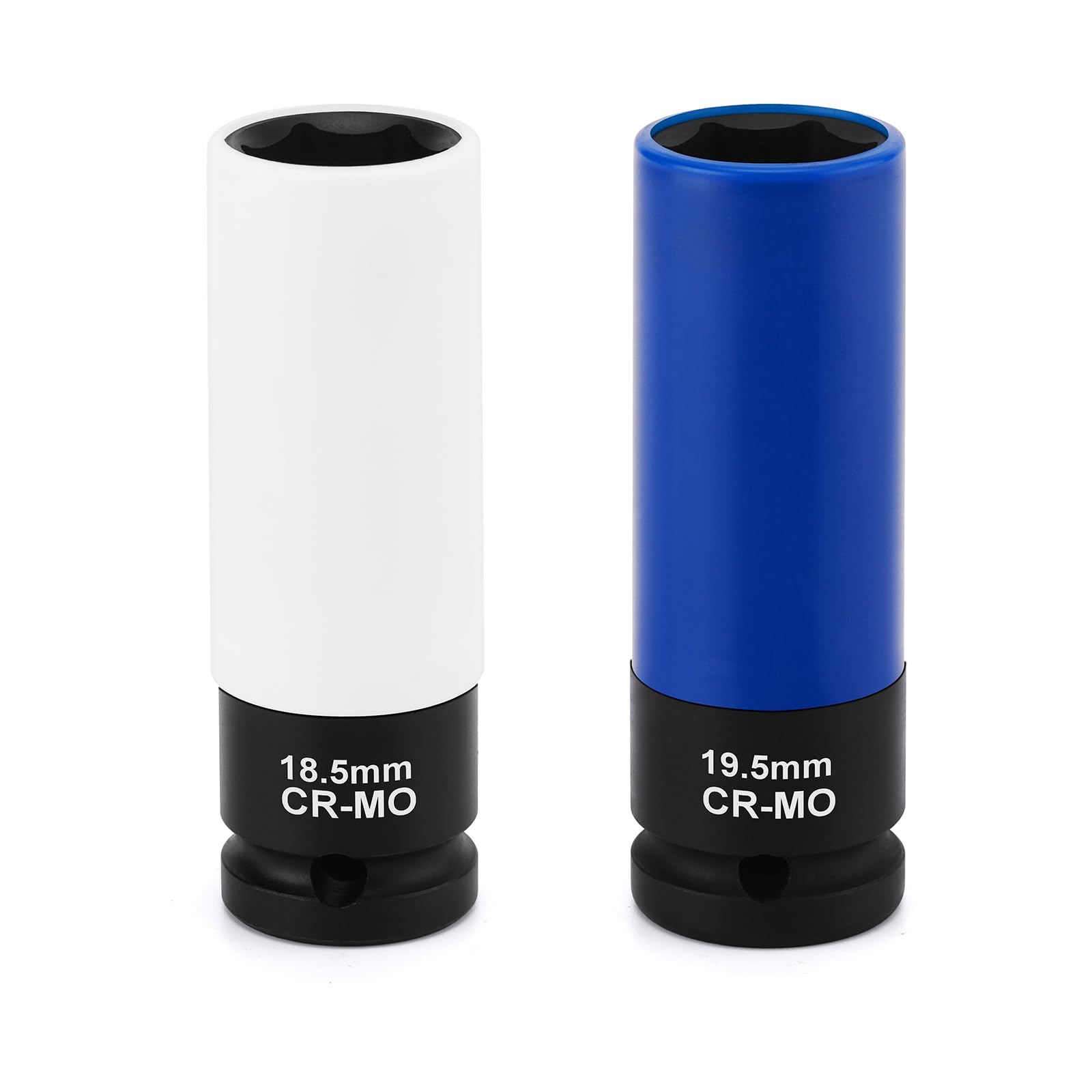 Mayouko 2 PCS 1/2-Inch Drive Wheel Socket Set, 6-Point,Thin Wall Deep Wheel Protector Impact Socket Set, CR-MO, 18.5mm, 19.5mm