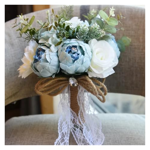 AOEGBY Flor Artificial Wedding Bouquet Bridal Bouquet White Pink Artificial Rose Bridesmaid Decoration Bouquet Bridal Bouquet Wedding Supplies Paniculata Artificial(Blue)