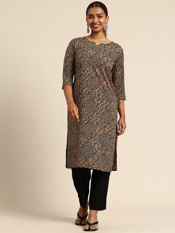 Image of JAKHANA Women's Crepe Printed Casual Straight Calf Length Round Nick Kurta Pack of 4