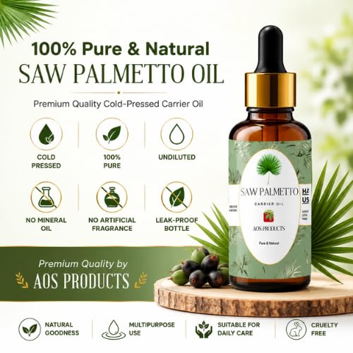 Image of AOS Products Saw Palmetto Oil 30ml | 100% Pure & Natural | Undiluted Carrier Oil | Cold Pressed | Multipurpose Oil for Hair, Skin & Massage | Premium Quality