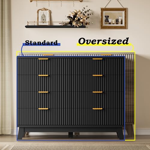 Image of BORNOON Fluted 8 Drawer Tall Dresser, 47.2 inch Wide Modern Boho Chest of Drawers, Wooden Storage Dresser TV Stand for Bedroom, Living Room, Closet, Hallway, Curved Profile Design