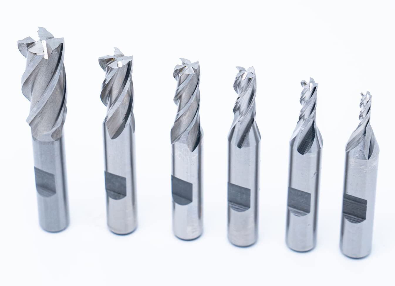 Single End 4 Flute Center Cutting End Mill 6PCS Set 1/8",3/16",1/4",5/16",3/8",1/2" with 3/8" Shank with Plastic Stand
