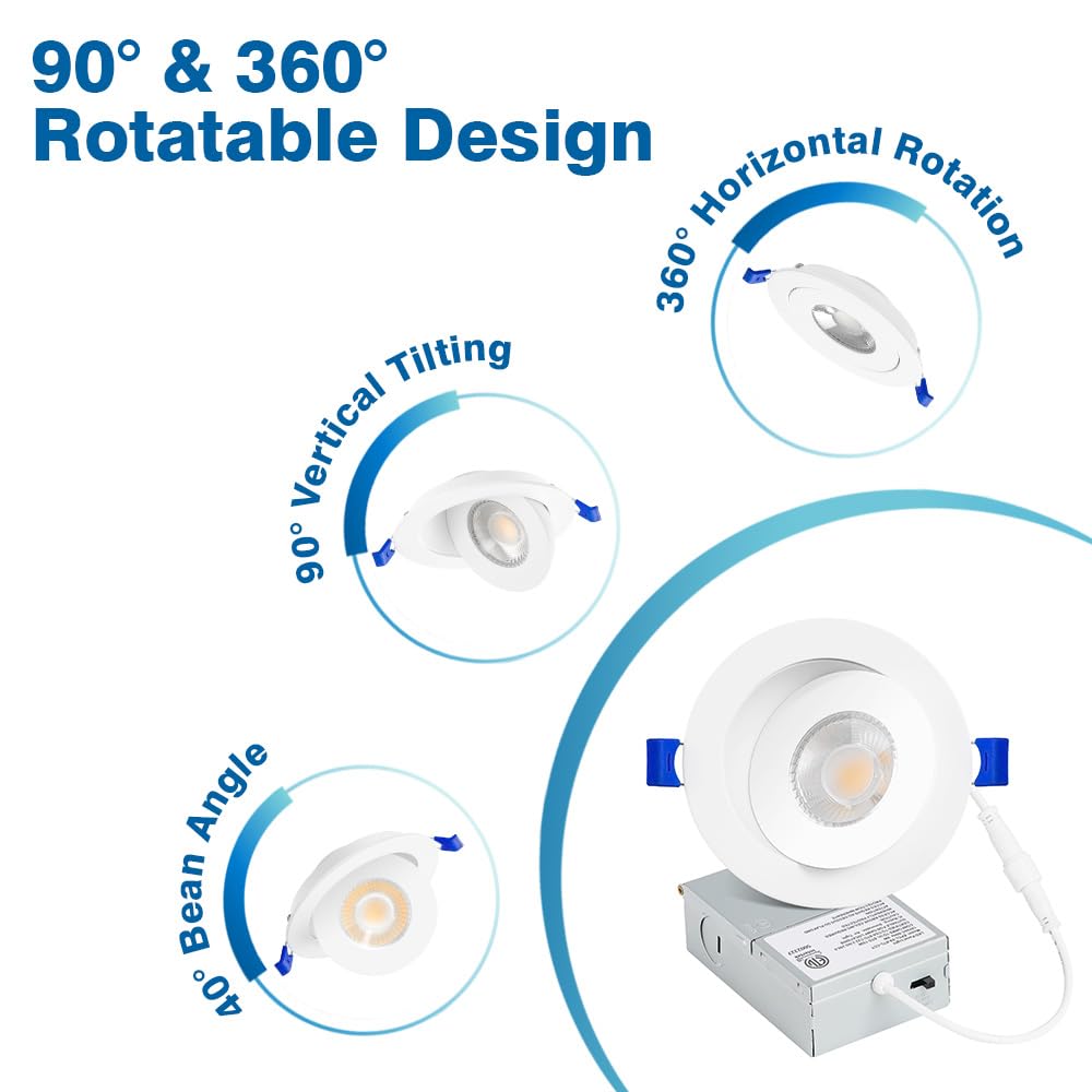 LEDIARY 6 Pack Gimbal LED Recessed Lights 6 Inch - 5CCT Adjustable, IC Rated, Slim Canless Downlight - View #10