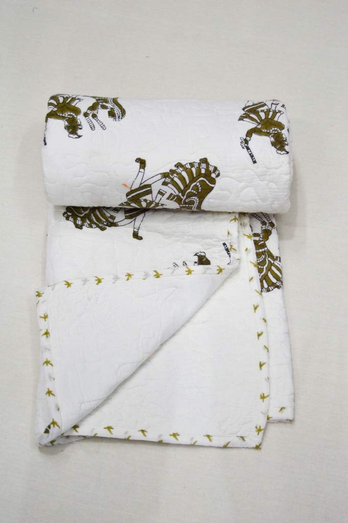 Indian Baby Quilt Handmade Blanket Cotton Fabric Bedspread Ethnic Decor Throw