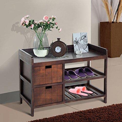 Homcom Shoe Cabinet, Wooden Storage Bench With Cushion, Entryway Rack With Drawers, Open Shelves, Country White #TOP1