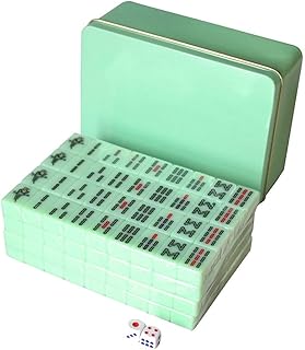 BDPP Interesante Mahjong Sets Nuevos Azulejos Mahjong Chino Color Esmeralda Mahjong 144 Azulejos Mini Mahjong Viaje con Caja de Hierro Almacenamiento Regalo de Cumpleaños 20mm Fiesta Familiar Picnic