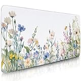 フラワー マウスパッド ラージ エクストラ、オーバーサイズ ゲーム用マウスパッド ステッチエッジ ノンスリップ フルブルーム エレガント フローラル コンピューター デスクパッド キーボードとマウス用デスクトップ装飾マット 15.7インチ x 35.4インチ XXL