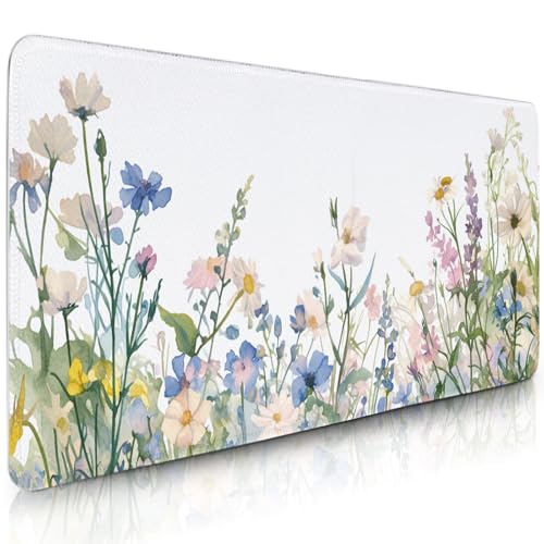 Tapis de bureau pour ordinateur avec bords cousus et imprimé floral raffiné haute définition