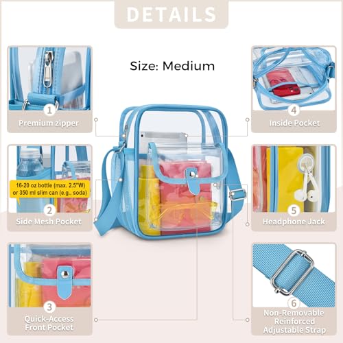 Image of SPODEARS Clear Crossbody Bag for Stadium, Concert, Festival & More - Adjustable Shoulder Strap & Bottle Holder