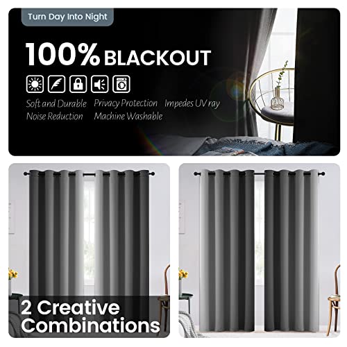 Image of SimpleHome Grey and Greyish White Blackout Curtains for Bedroom 72 Inches Long, Room Darkening Grommet Curtains for Living Room,Thermal Insulated Ombre Drapes,2 Panels, 52x72 inches Length