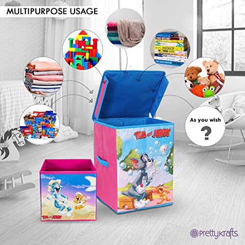 Image of PrettyKrafts Tom and Jerry Kid's Fabric Toys Organizer (Purple, Big and Small) Set of 2 Pieces