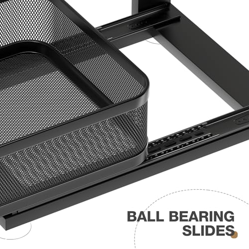 Image of 2 Pack Under Sink Organizer With Next-Gen Ball-Bearing Slides,2-Tier Precision Mesh Pull Out Cabinet Shelf Storage for Bathroom&Kitchen,Slide Out Drawers Height Adjustable,Rust-resistant