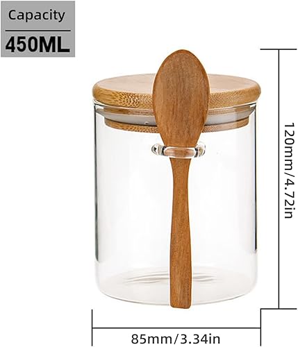 Miniatura 4 de MANMAOHE 3 tarros de vidrio herméticos de 15 onzas con tapas y cucharas, pequeños tarros de vidrio para almacenamiento de alimentos, recipientes de