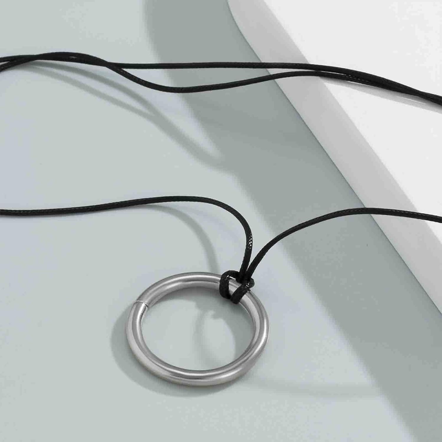 Bohemian Large Circle Pendant Necklace Black Leather Choker Necklace Silver Karma Circle Necklace Hollow Circle Choker Necklace Vintage Circle Ring Necklace Adjustable Necklace Jewelry for - Image 5