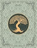  Notebook Golden Hand Drawn Tree Life Luxury Laurel Green Background Cover Lined Journal: Large 8.5x11 inches (21.59 x 27.94 cm), A4 Size - 110 Pages
