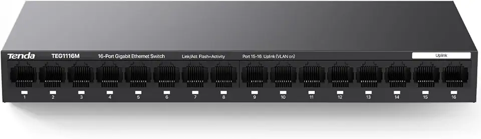 Tenda Switch Gigabit Teg1116M de 16 Portas, Switch Ethernet Não Gerenciável com Otimização de Tráfego, Plug & Play, Design Sem Ventoinhas e Em Metal, Proteção Vitalícia Limitada.