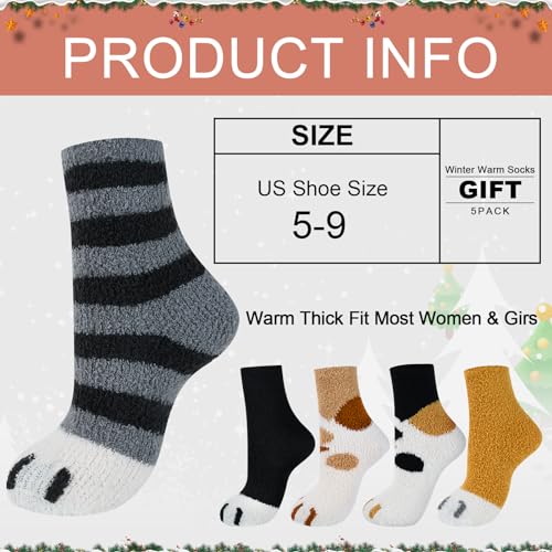 Image of kissleaf Thick Warm Fuzzy Socks for Women 5 Pairs Fluffy Cozy Womens Socks Winter Cute Slipper Socks for Women Gift