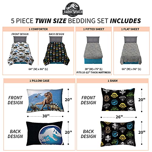 Franco Kids Bedding Super Soft Comforter and Sheet Set with Sham, 5 Piece Twin Size, Jurassic World,6A1348 by Franco - Image 3