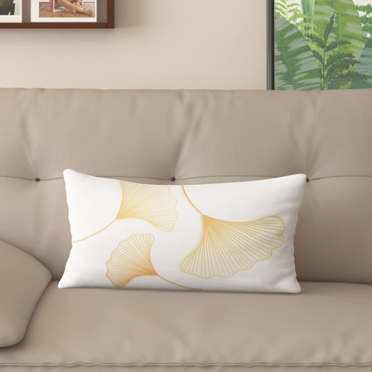 Nordic Style Cotton and Linen Blend Pillowcase with Ginkgo Leaf Pattern, Home Sofa Cushion Cover, Printed backrest Pillowcase, Invisible Zipper, Removable and Washable(20 * 28inch, 03046)