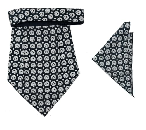Image of formal cravat set for men with pocket square Men's Cravat Necktie, Self Design Microfiber Dark Multi color Free Size