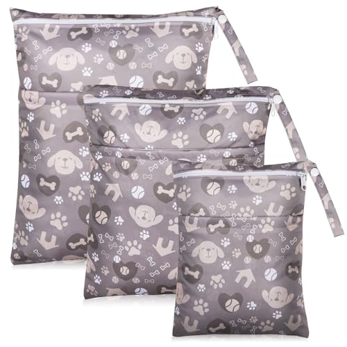 Image of Angel Love Wet Bags for Baby, Pack of 3 Waterproof Wet Dry Bags for Baby, Travel, Swimsuit, Cloth Diapers, Pump Parts, Gym Clothes, Toiletries, Strap to Stroller, Zipper Reusable Bag, Packing Pouch